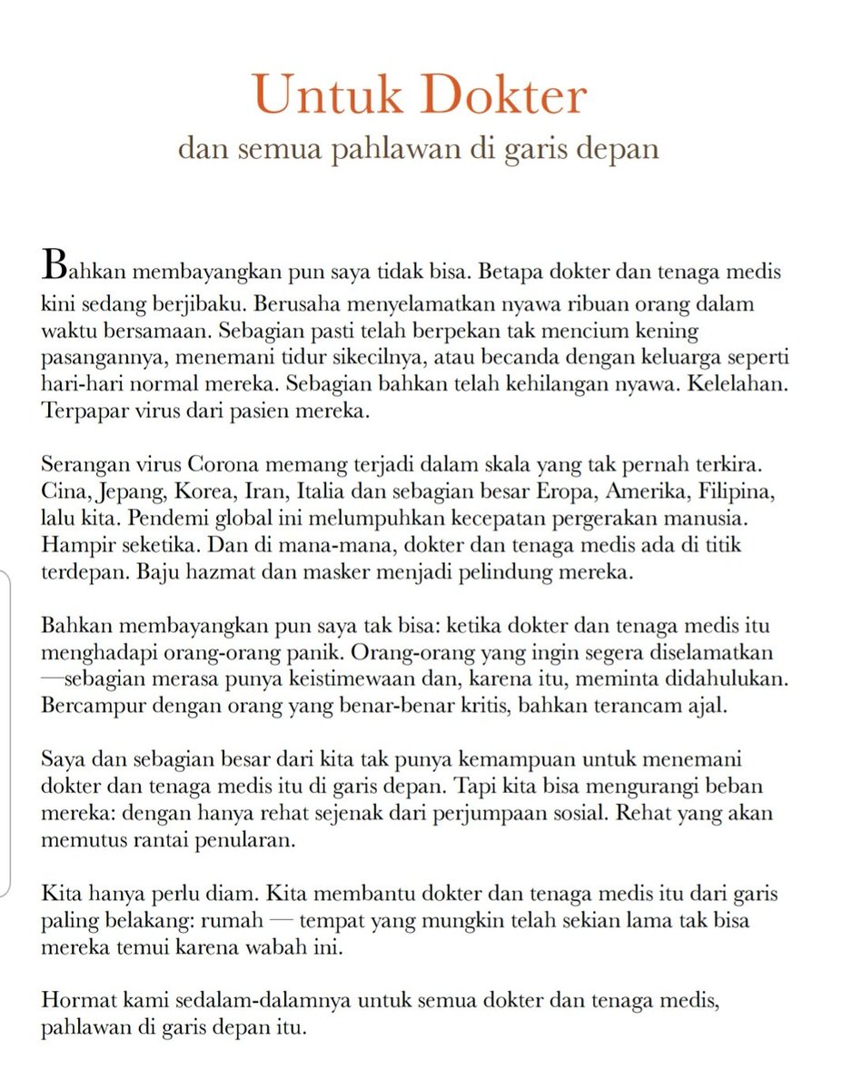 Untuk para dokter dan semua yang di garis depan. Hormat.