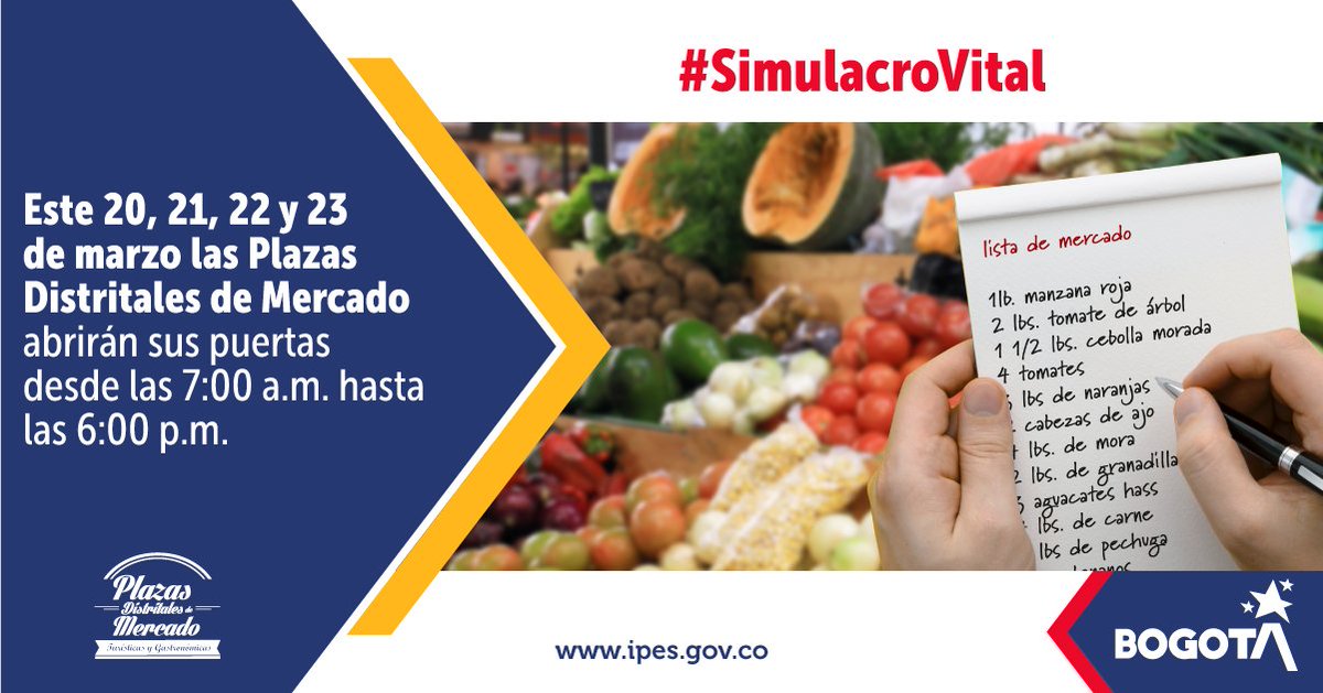 VeeduriaBogota's tweet photo. Las Plazas Distritales de Mercado cuentan con productos de calidad para abastecer de alimentos los hogares de los bogotanos 🍅🥑🍍
#YoMeQuedoEnCasa

👉 Consulta aquí, el directorio de las plazas y solicita tu domicilio https://t.co/89lWLeXjMK https://t.co/YFRqIxiLs0