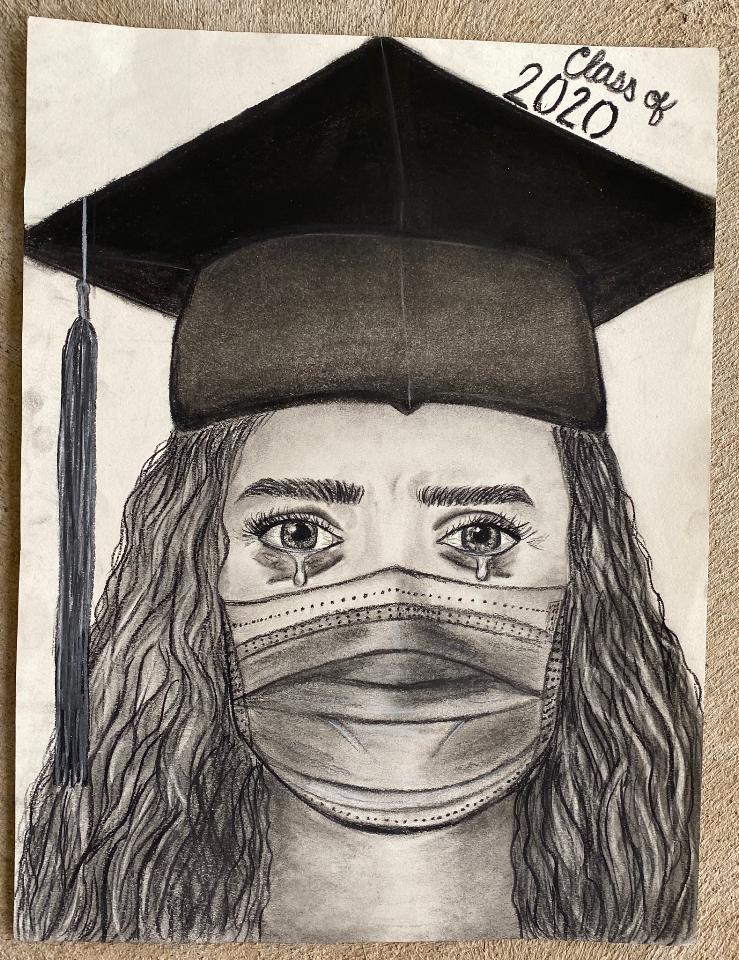 Kaitlyn Kirian, a senior at New Riegel High School, has drawn a picture of a weeping graduate. See Monday's A-T for information about her work. (Image courtesy of Kirian)