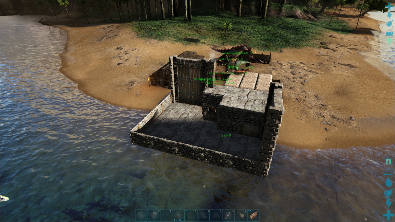 モーターツナ コンテンツ回遊魚 今日のark イカダに恐竜運搬機能と居住性を同居させようとするも パーツ数制限に引っかかる 10点