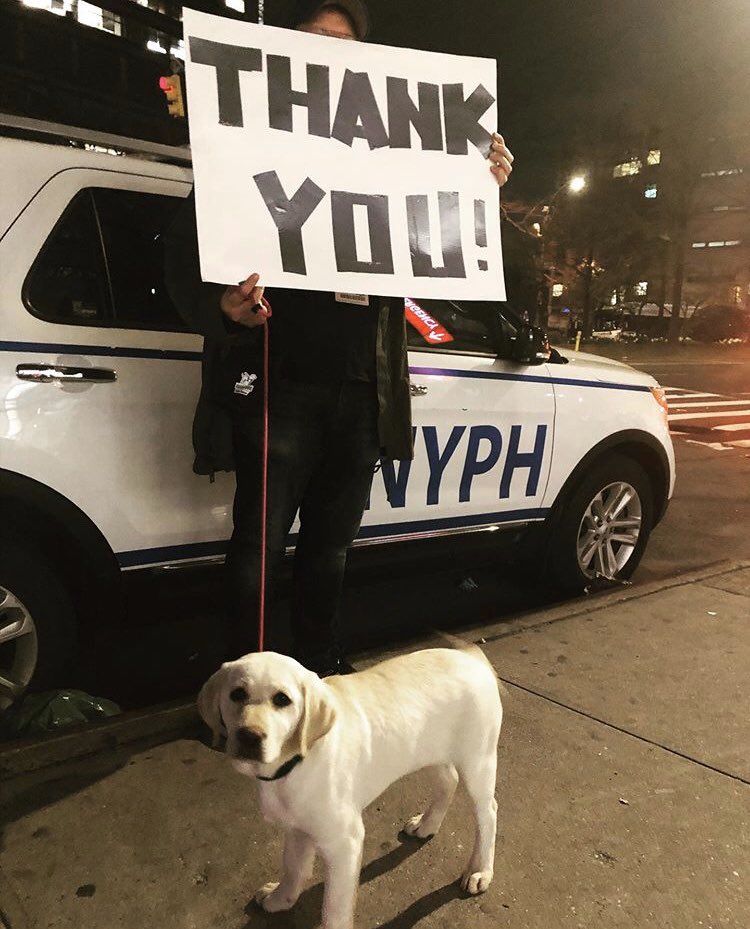 My wife snapped this photo last night as she was leaving @nyphospital after her third shift in a row. This man had been standing for hours outside with his puppy thanking every healthcare worker. “Look for the helpers. You will always find people who are helping.”