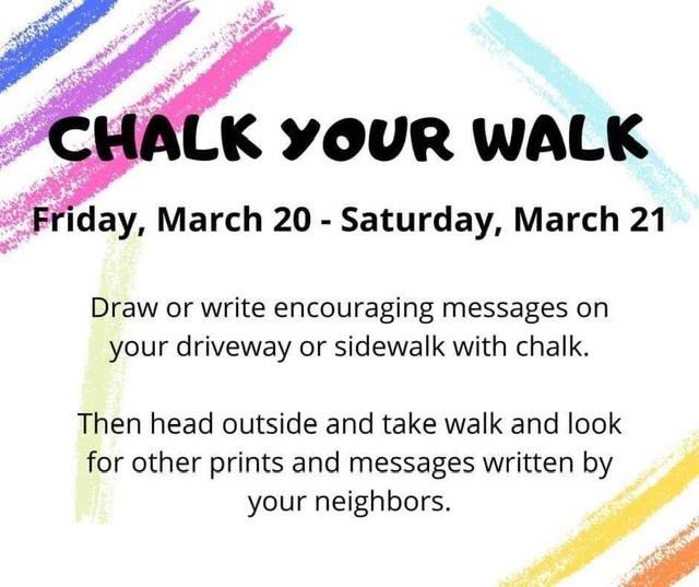 Good Morning Pierce Panthers! If you have some sidewalk chalk...Chalk your Walk today. Later today take a family walk/drive to see all the art work!