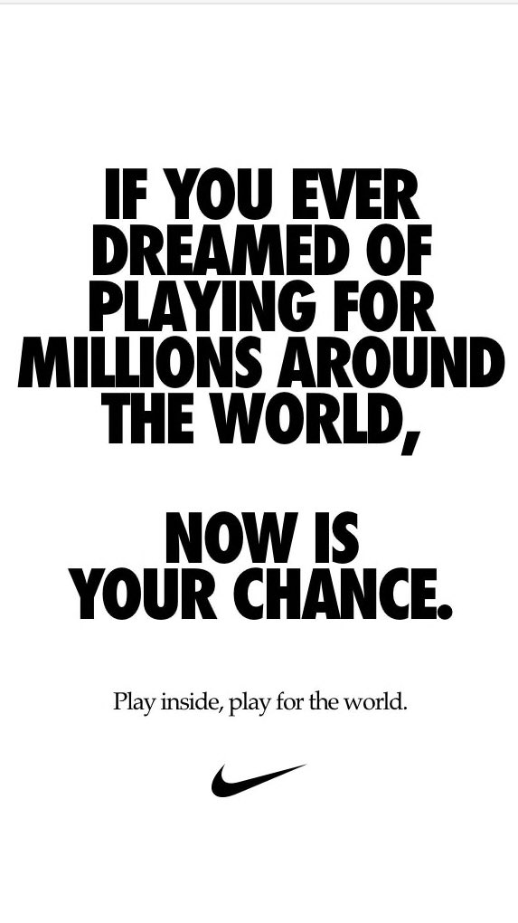 Brilliant Nike ad.

#playinside #playfortheworld #SocialDistancing #Coronavirus