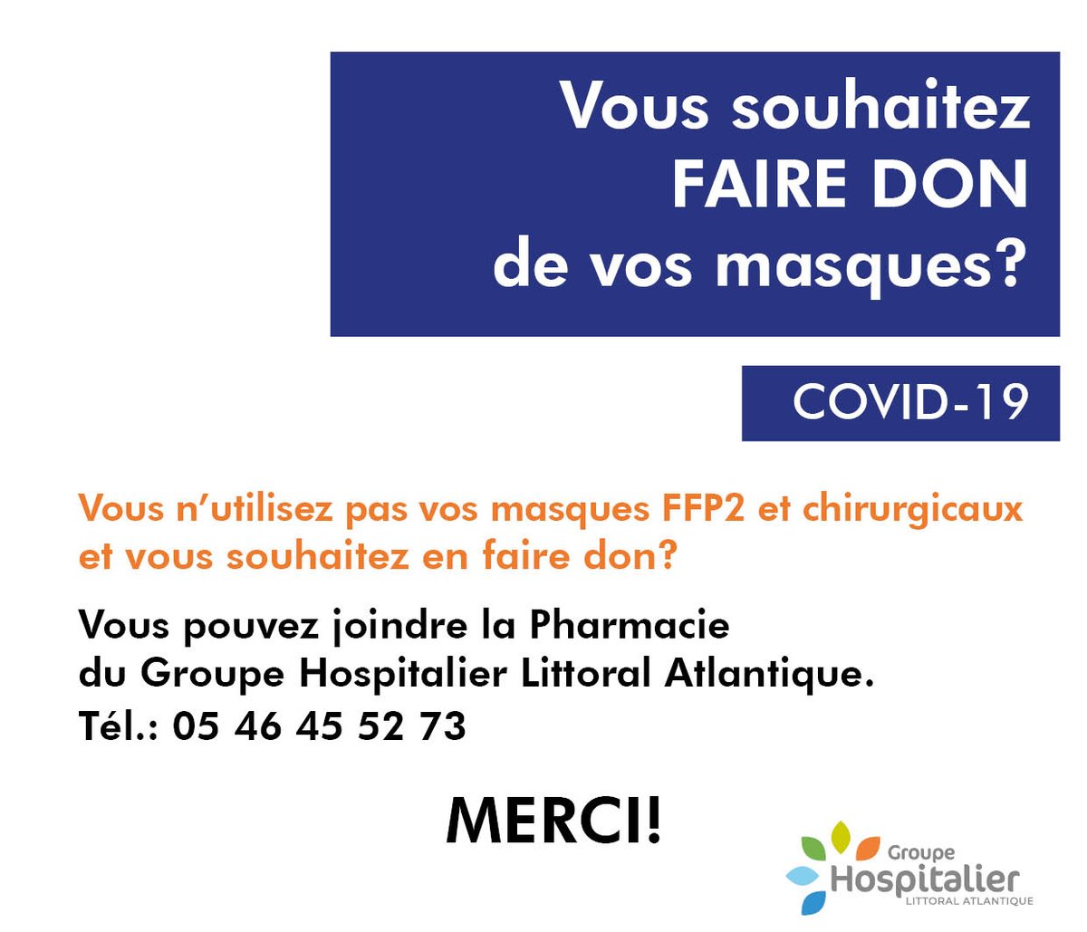 Merci à tous ceux qui ont fait don de leurs masques !
En 24h, ce sont 4000 masques chirurgicaux et 1500 FFP2 qui viennent renforcer nos stocks, et cela continue.
#SolidariteCOVID19 #SOLIDARITEHOPITAUX