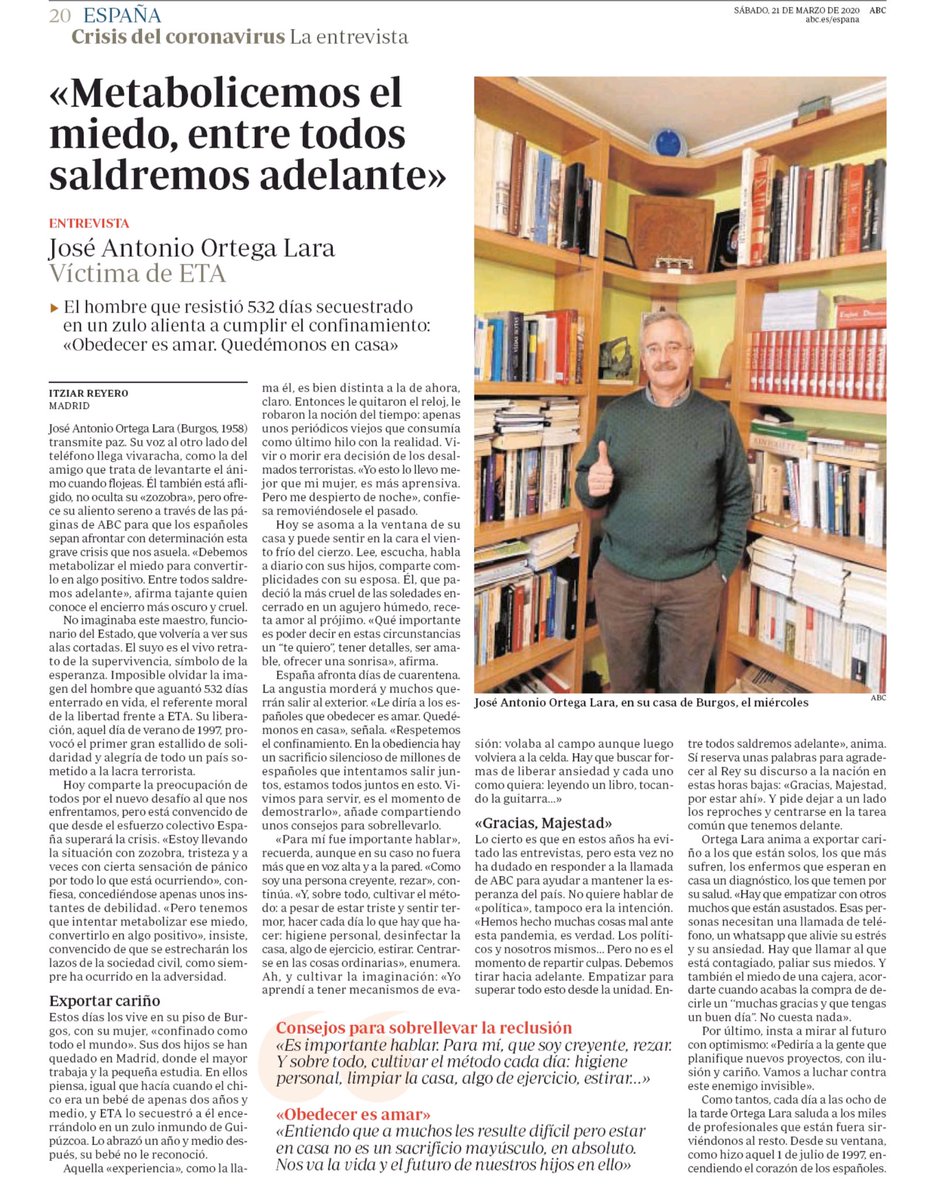 LAURAGALAN81's tweet photo. José Antonio Ortega Lara, un ejemplo, un español valiente al que admirar.🇪🇦🇪🇦🇪🇦
#UnidosContraElCoronavirus
#CuarentenaPorLaVida 
#QuedateEnCasa https://t.co/QRvsti5aNK