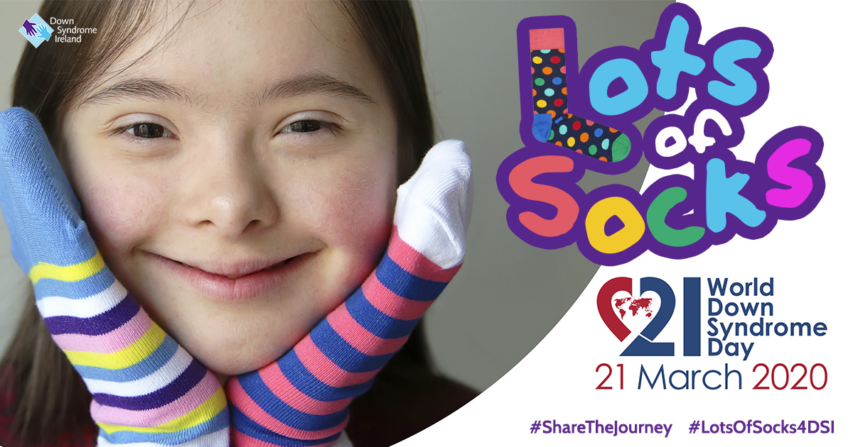 DownSyndromeIRL's tweet photo. We want to get people talking and raise awareness on #WorldDownSyndromeDay

Wear bright, eye catching #LotsofSocks4DSI and show your support - help us mark this international day of celebration of people with Down syndrome.

#LotsofSocks4DSI #WDSD2020 https://t.co/BsCVPTN3JM