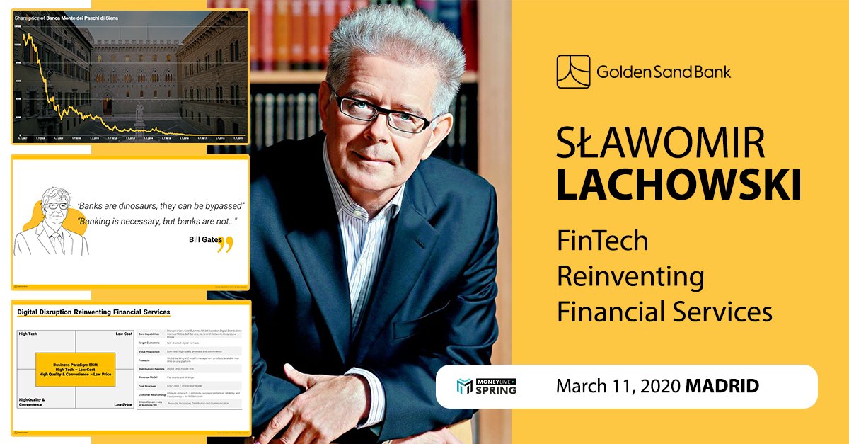 GoldenSandBank's tweet photo. Last week at the major European FinTech event - @Money_LIVE_ Spring 2020 - @SlawekLachowski, the President and Creator of #GoldenSandBank, gave a keynote speech: FinTech Reinventing Financial Services. The presentation was followed by a panel discussion. #MLSpring https://t.co/WS7c9HEljT