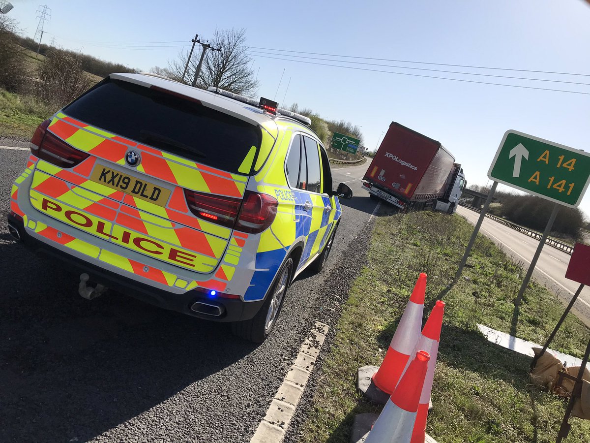 roadpoliceBCH's tweet photo. This lorry driver has caused some delays even with little traffic today and has now taken up a police resource for two hours and counting #A14 #spittals #350195/1147 https://t.co/4Y0e8LP97q