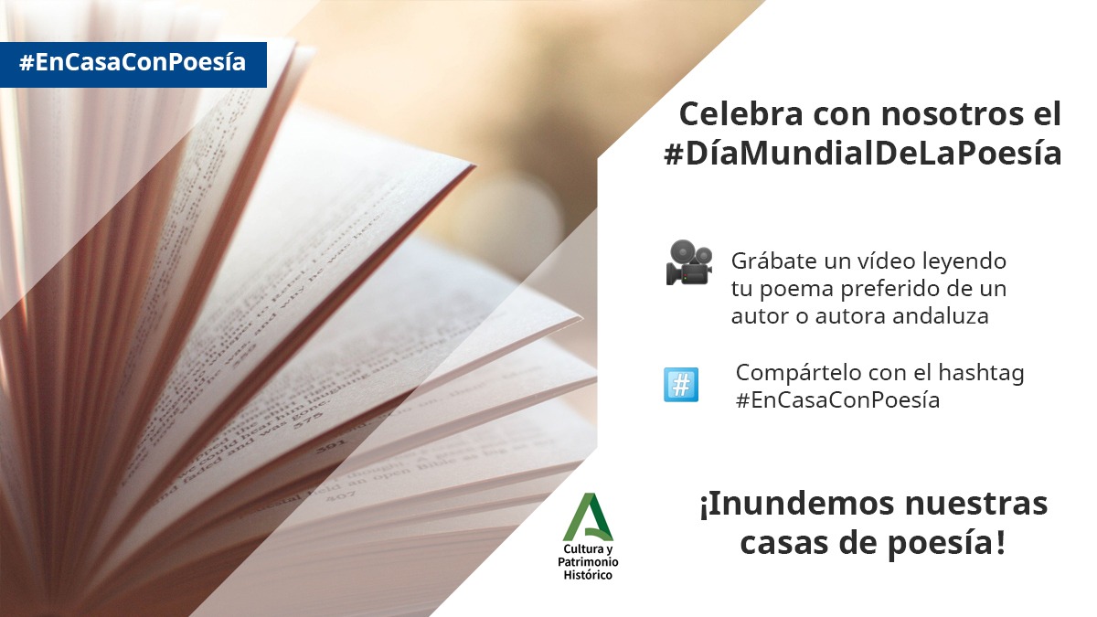 #EnCasaConPoesía | Leer poesía en voz alta, en familia o con amigos es una de las mejores opciones para celebrar el #DíadelaPoesía. Desde <a href="/CulturaAND/">Cultura Junta de Andalucía</a> os animamos a que compartáis con nosotros lecturas de autores andaluces a través de #EnCasaConPoesía 📖