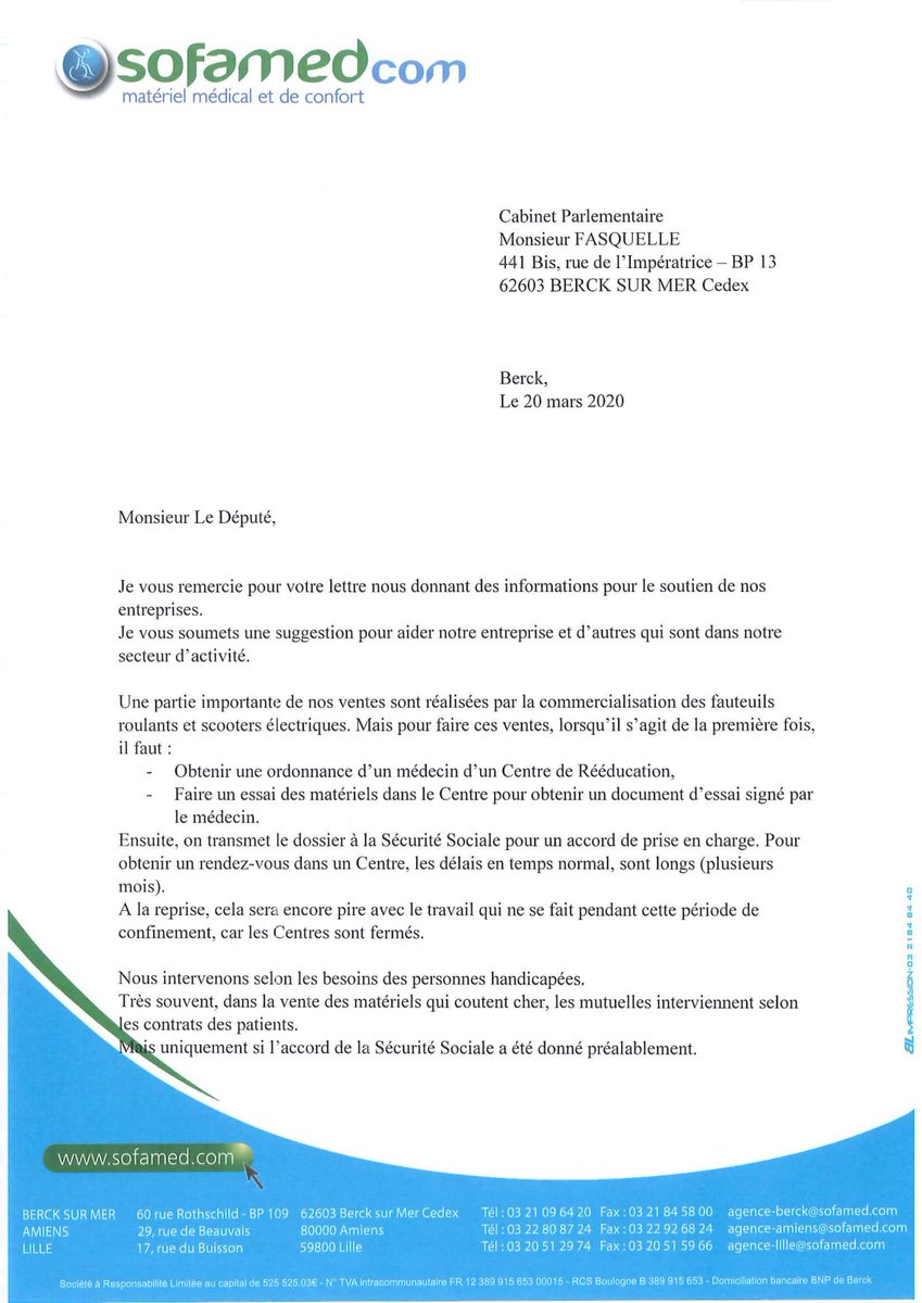 Sofamed's tweet photo. @DFasquelle 
Sauvons nos entreprises et nos #emplois en prenant des initiatives ! Le secteur du matériel médical est également touché par cette crise du #Covid_19. Tous ensemble pour trouver des solutions. @MinSoliSante : vers un allégement temporaire des règles ? #handicap https://t.co/OqQUAaAwib