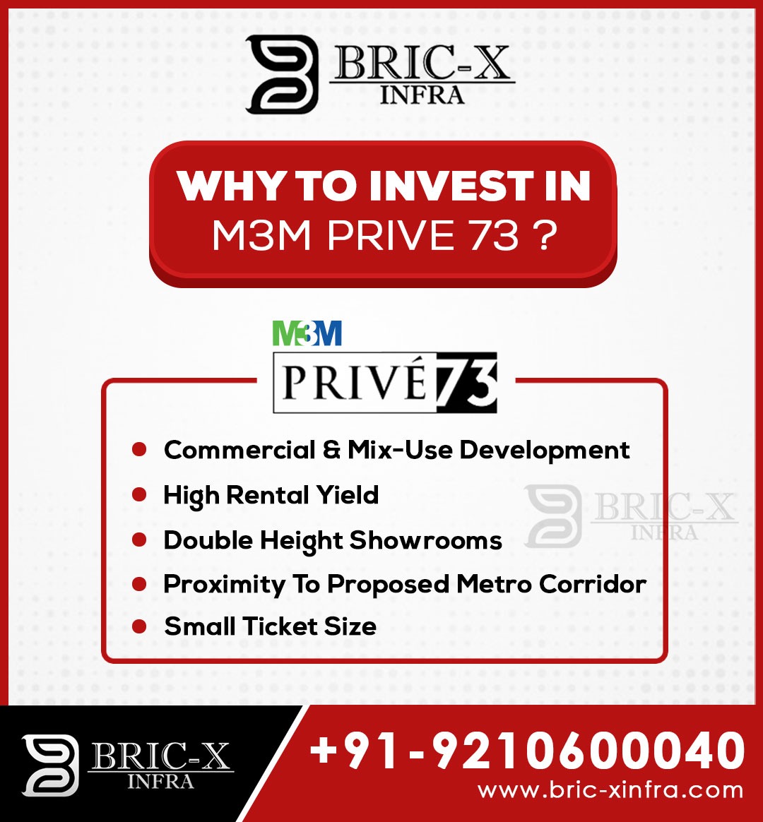bricxinfra's tweet photo. Why to Invest in M3M Prive 73?
✳ Commercial & Mix-Use Development
✳ High Rental Yield
Contact us : +91-9210600040
Visit us : https://t.co/vsDWcJKB9h
#M3M #M3M_Prive_73 #Commercial_project #Bric_X_Infra #High_Rental_Yield #Investment_property #Real_Estate_Company #Gurugram https://t.co/Fy93TCPmc0