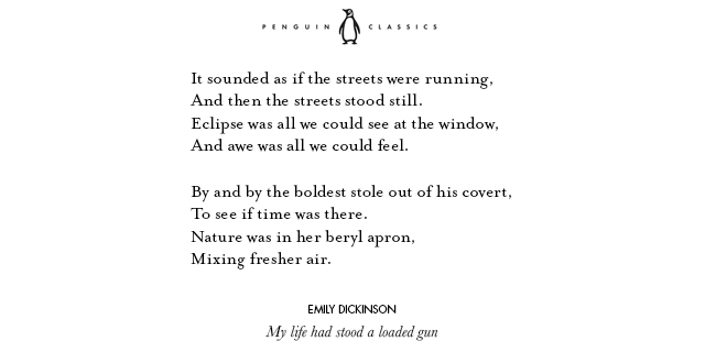 'It sounded as if the streets were running,
And then the streets stood still' - Emily Dickinson

When in doubt, share poetry. #WorldPoetryDay