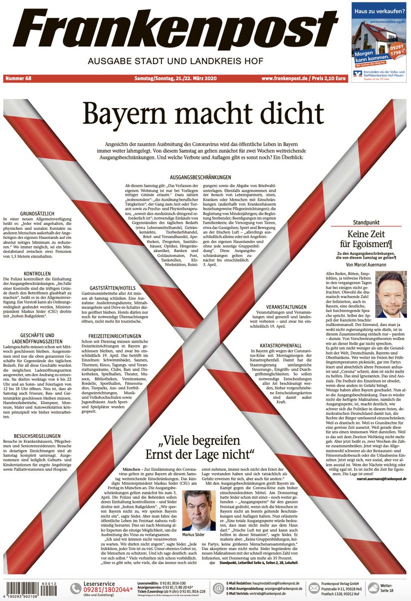 MarcelAuermann's tweet photo. Besondere #Zeiten erfordern besondere #Titelseiten
@Frankenpost @kurier_online @NPCoburg https://t.co/FaRm7TJqsa