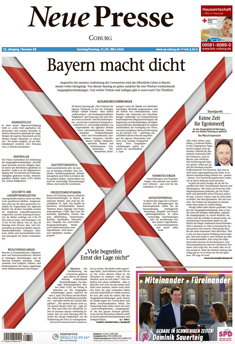 MarcelAuermann's tweet photo. Besondere #Zeiten erfordern besondere #Titelseiten
@Frankenpost @kurier_online @NPCoburg https://t.co/FaRm7TJqsa