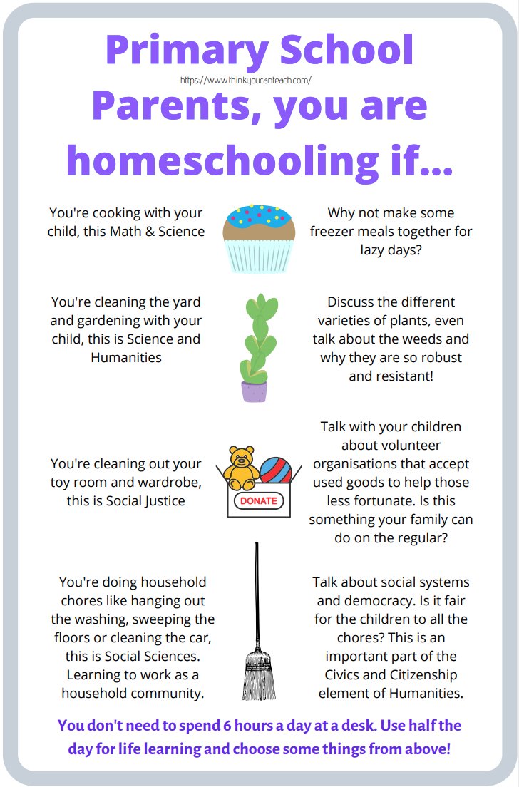 Dear parents, there is no need to school your children 6hrs/day in quarantine. Use the afternoon period to do things together, as a family, like the good old days! There is as much learning in household activities as there is in school curriculum. #COVID19 #HOMESCHOOL #aussieED