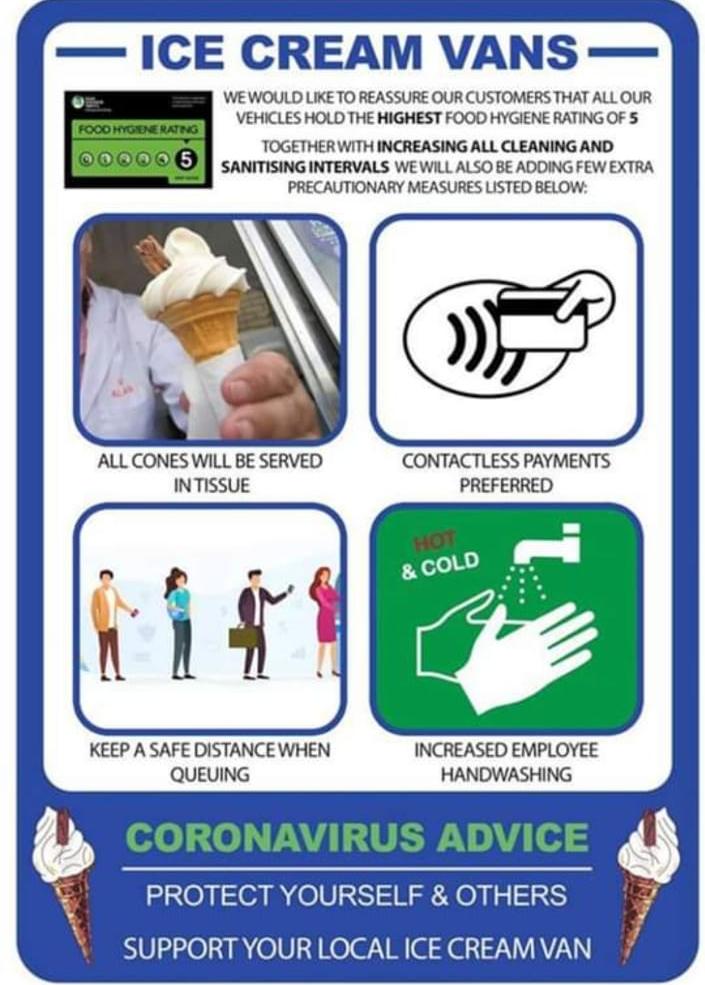SuperWhippyIces's tweet photo. We are still providing our services to the community during the Corona virus outbreak and have taken some extra steps to reassure our customers.

Stay safe and support your local ice cream man.

#corona #staysafe #nhs #mrwhippy #mrwhippyicecremvanhire #Covid_19 #99flake https://t.co/Mv7atkjKiJ