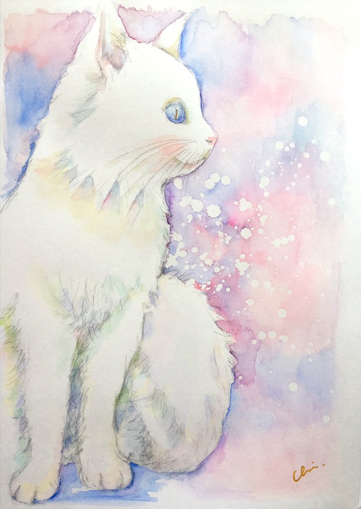 「『春風と共に』

#水彩画 #絵画
#愛猫 #芸術同盟 」|mog_neko@mercari on saleのイラスト