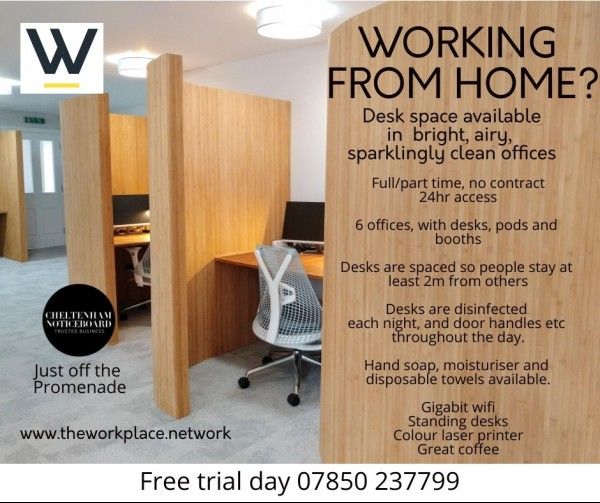 <a href="/workplacechelt/">The Workplace</a> are staying open for those in need of desk space and head space. They have moved desks apart, sanitised everything that doesn't move. Coffees still on! glos.info/news-in-chelte…

#glosinfo #theworkplace #workfromhome #cheltenham