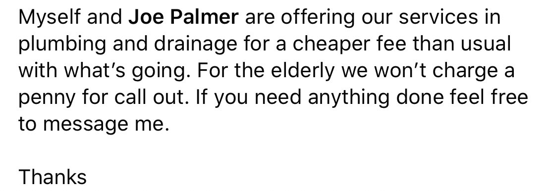 BillTPalmer's tweet photo. If you need any plumbing or drainage done contact me or @JoePalmer19 https://t.co/wnDiRmq5lA