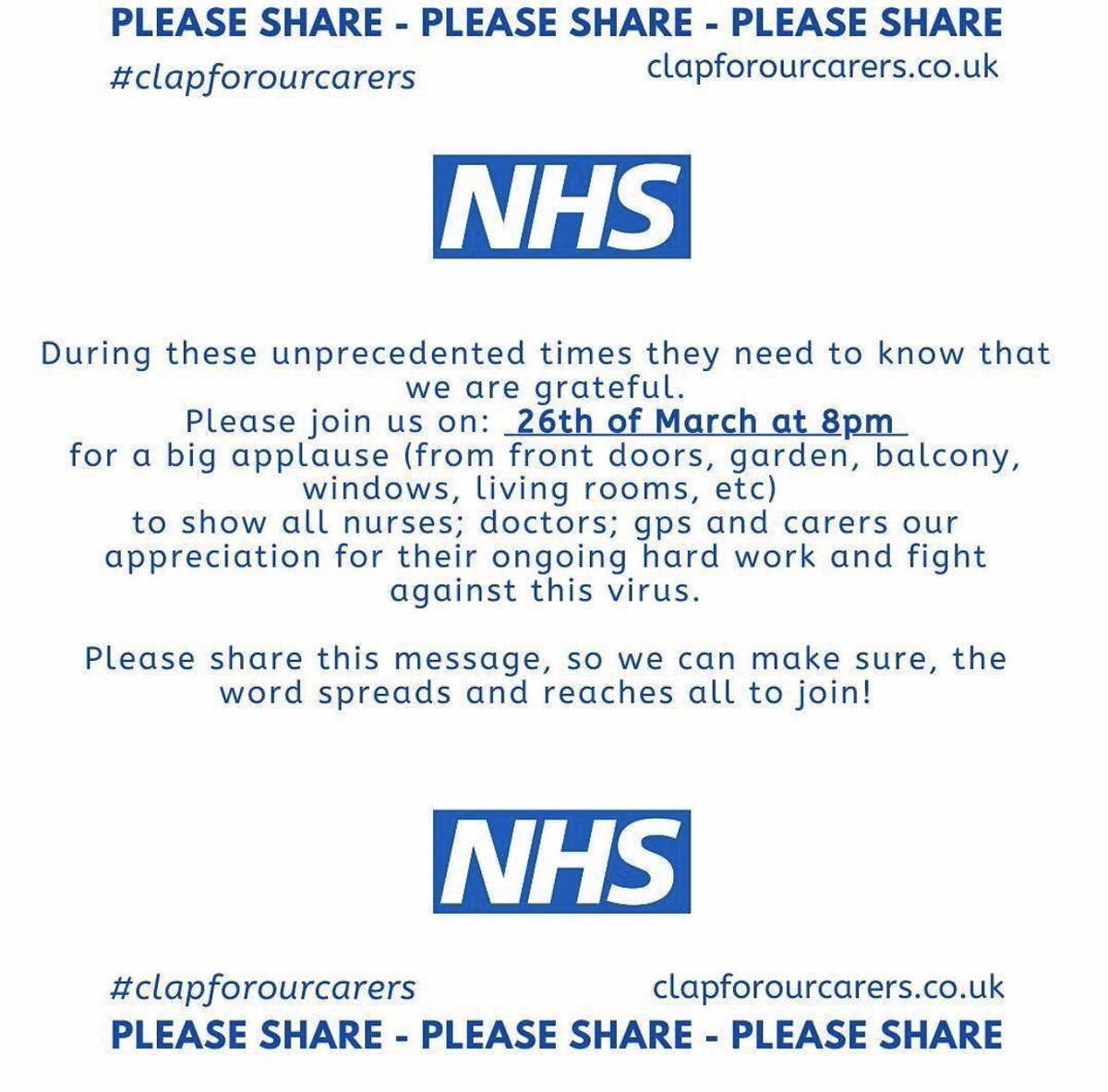 THIS RT <a href="/KayBurley/">Kay Burley</a>: This made me cry just reading it.  It’s going to be quite a moment.  Please share far and wide 

#CoronaCrisis