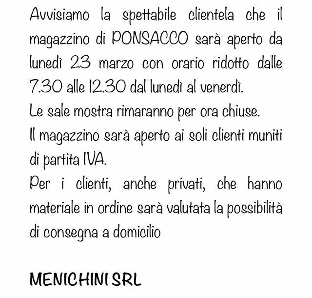 MenichiniSrl's tweet photo. Nuovi orari.
#andràtuttobene https://t.co/rdgOMo526h