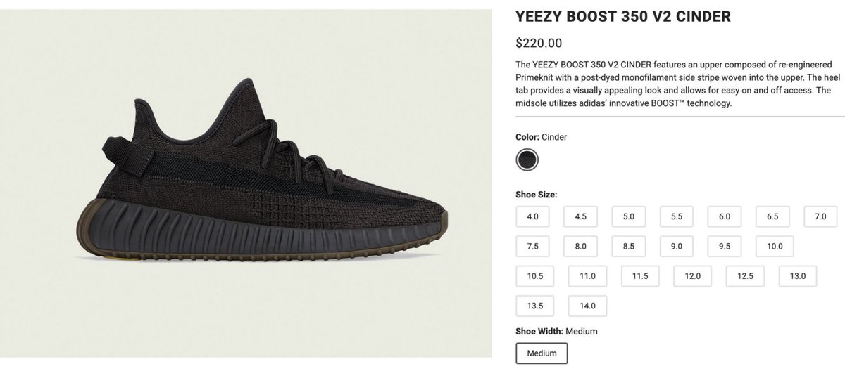 ADIDAS Mens YEEZY 350 V2 BOOST CINDER Size 11