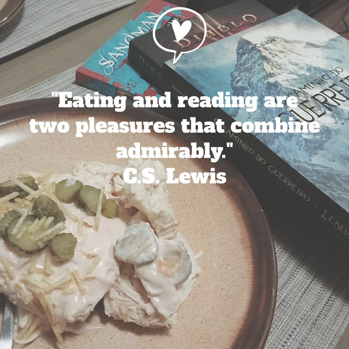 caiape's tweet photo. "Eating and reading are two pleasures that combine admirably."
C.S. Lewis
#lovebooks #bookandcoffee #books #bookstagram #reads #lovewriters #lovereader #literature #diablo #sandman #food #brackfast☕️ #write #livrodigital #fantasy #fansaybook #livrosfantasia #leitores #leitura https://t.co/l0q814WWQ3