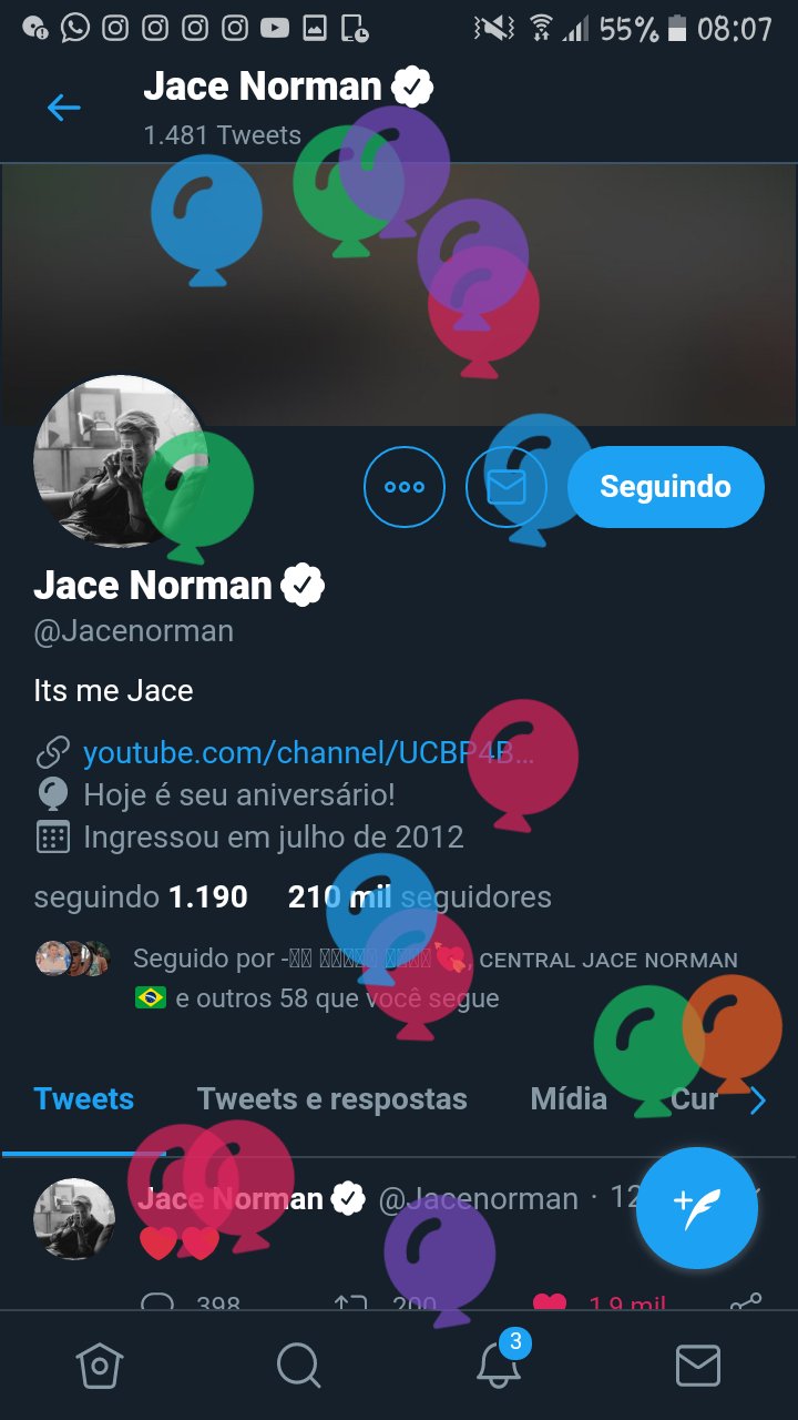 Aiii que lindo cara uns balãozinho no perfil do Jace 

Happy Birthday Jace Norman  