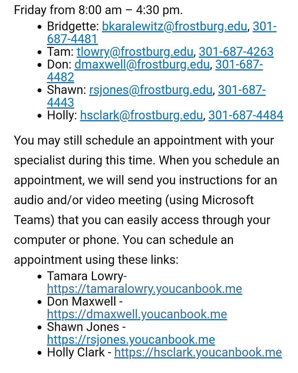 Bridgette sent out an email detailing when SSS will be available and how to reach advisors for questions and appointments. Stay safe and healthy during this crazy semester!💙