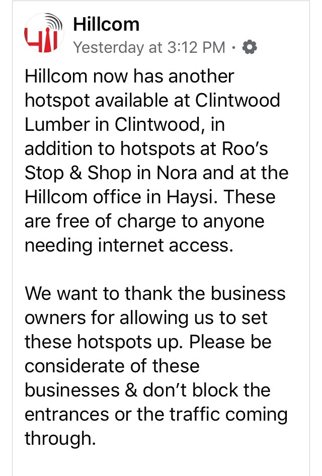 VAs_Baby1880's tweet photo. Our locally owned internet provider opens FREE hotspots for our underserved #rural area👏#swva #appalachia #clintwood #haysi #clinchco #dickensoncounty https://t.co/KiPEi2YB9D