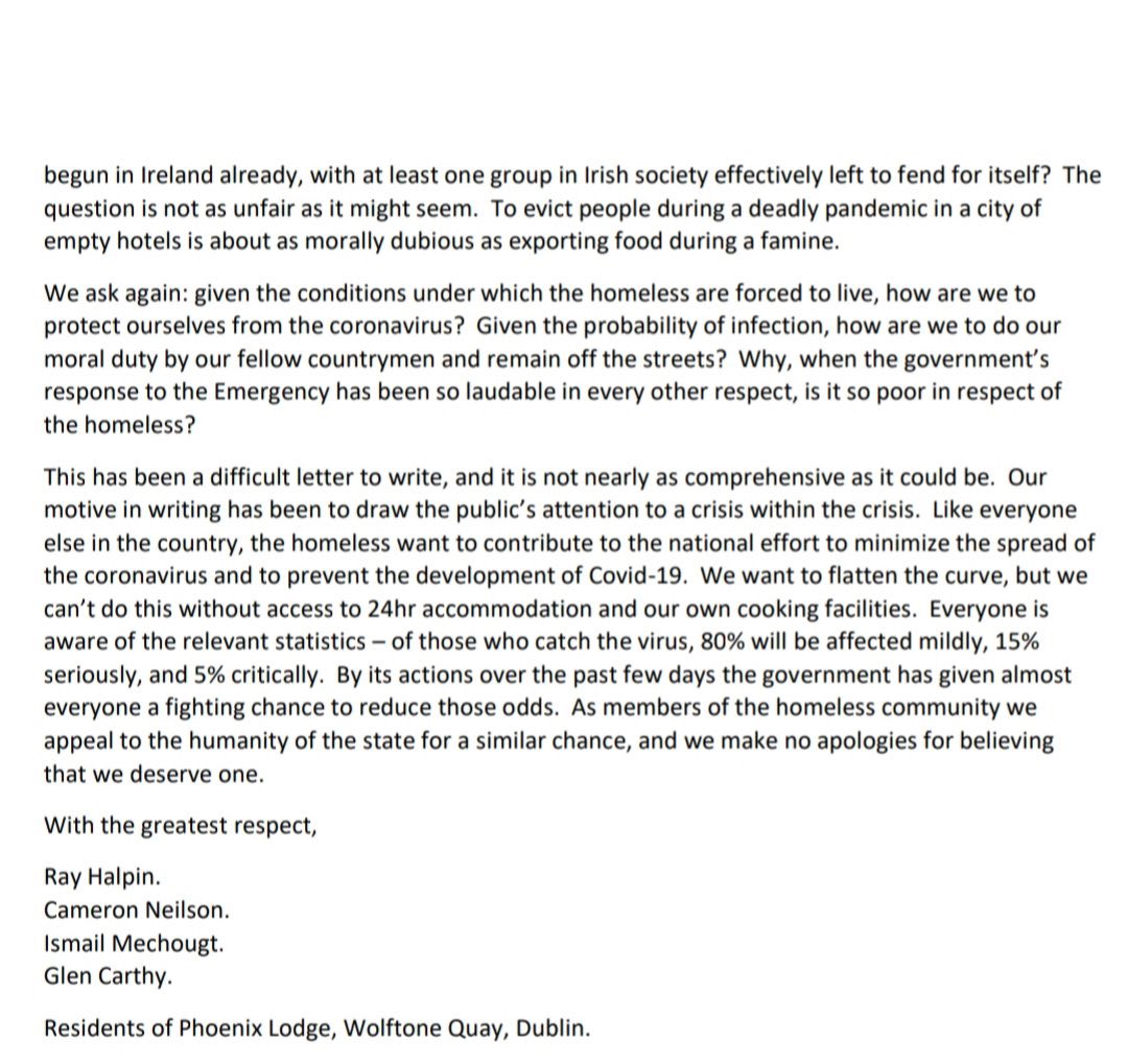 EOBroin's tweet photo. A plea from the homeless.

Please read this letter.

This is why we need an end to nigh-to-night &amp; dormitory style emergency accommodation.

#Covid19 @HSELive @HousingPress @HomelessDublin https://t.co/DsaV1PdPQZ