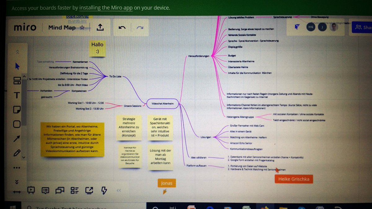 #WirvsVirus - eine schöne Erfahrung wie produktiv wir in unserer Arbeitsgruppe #Videokommunikation_mit_alten_Menschen zusammenarbeiten - tolle Menschen, tolle Ideen, guter Spirit!