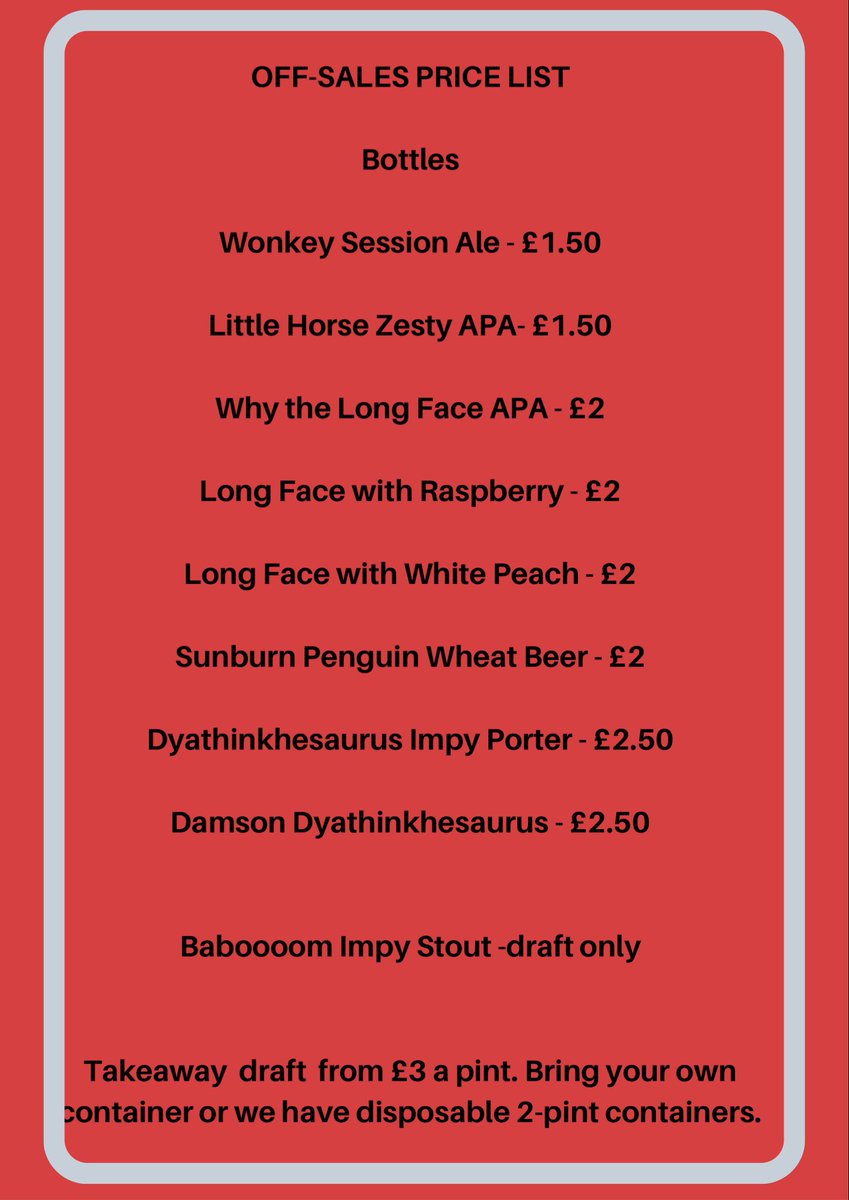 Punchline_Brew's tweet photo. Opening 1-6pm today. Takeaway beers only - bottles and draft. Rules is rules - and all our seating has been sold!!

Good range of beers but once it’s gone, it’s gone. https://t.co/i7cAKKYqBf