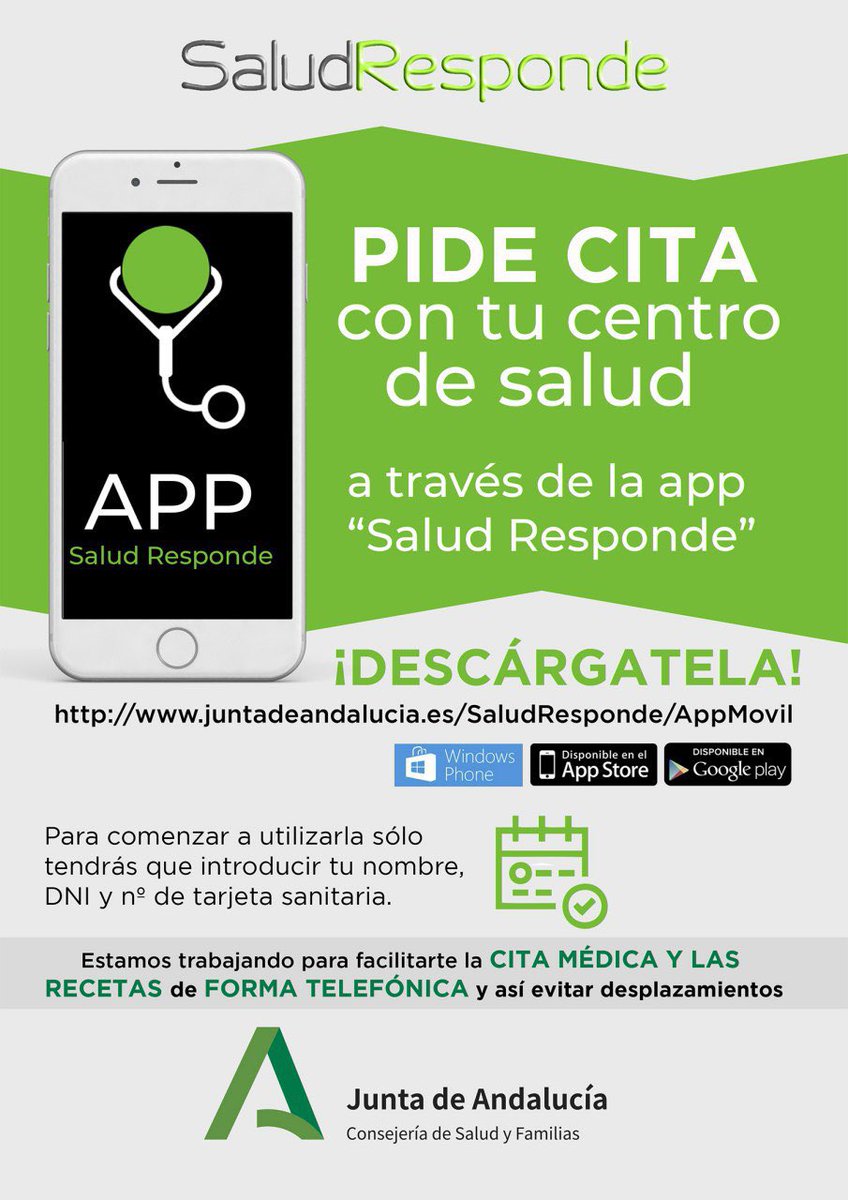 DSAPCostadelSol's tweet photo. Usa la app de Salud Responde para pedir cita, te evitarás esperas y ayudarás a que sus operadores puedan dar una mejor atención. #EntreTodosLoConseguiremos #QuédateEnCasa https://t.co/zJTFLfRtrk