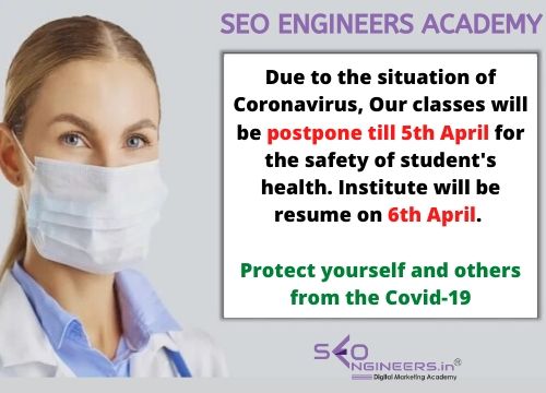 SEO_Engineers's tweet photo. Due to the situation of Coronavirus, Our classes will be postponed till 5th April for the safety of student's health.
Protect yourself and others from the Covid-19
@narendramodi @ashokgehlot51 @who @drharshvardhan
#Covid19India #corona #covid_19 #covıd19 #covid #coronavirus https://t.co/JQQCSaYEd0