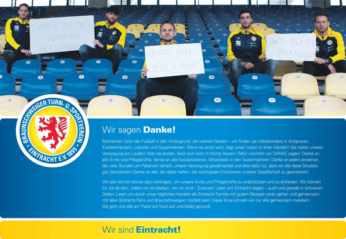 EintrachtBSNews's tweet photo. Unser großer Dank gilt all denjenigen, die alles dafür tun, dass den Erkrankten geholfen wird, die wichtigsten Funktionen in unserer Gesellschaft aufrecht erhalten bleiben und unsere Versorgung gesichert ist!
Helfen wir ihnen dabei, in dem jeder einzelne seinen Beitrag leistet! https://t.co/mMxwfOWBlQ