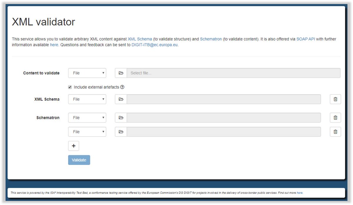 Joinup_eu's tweet photo. 📢 #Joinupnews❗

💡 The #TestBed's #standalone #XML #validator, a #reusable service to validate XML content using #XMLSchema &amp; #Schematron, now supports 👏 user-provided validation artefacts❗

👀 Read more about its 🆕 functionality❗

👉 https://t.co/uTbwqr4f9j

@Standards4EU https://t.co/MhmtaXnk2M