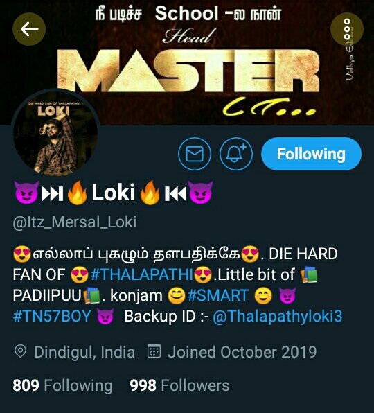 Loki_Networker's tweet photo. #Master
#MasterTrailer
#Mastertracklist
யாரா அந்த 2  Lucky Followers..😍

Close to 1k Followers💥

சீக்கீரம் வாங்க Maapi's 🤗

எவனாவது சப்போர்ட் டூவீட் போட்டு விடுங்களே🔥....நமக்கு🙂
@KannanVfc13 @itz_pckaran @ItsVillainVj @imv_twitz @Itz_Pokkiri3 @Mersal_Ranjith1 @Loganathan_07 https://t.co/UzRKXXaHIn