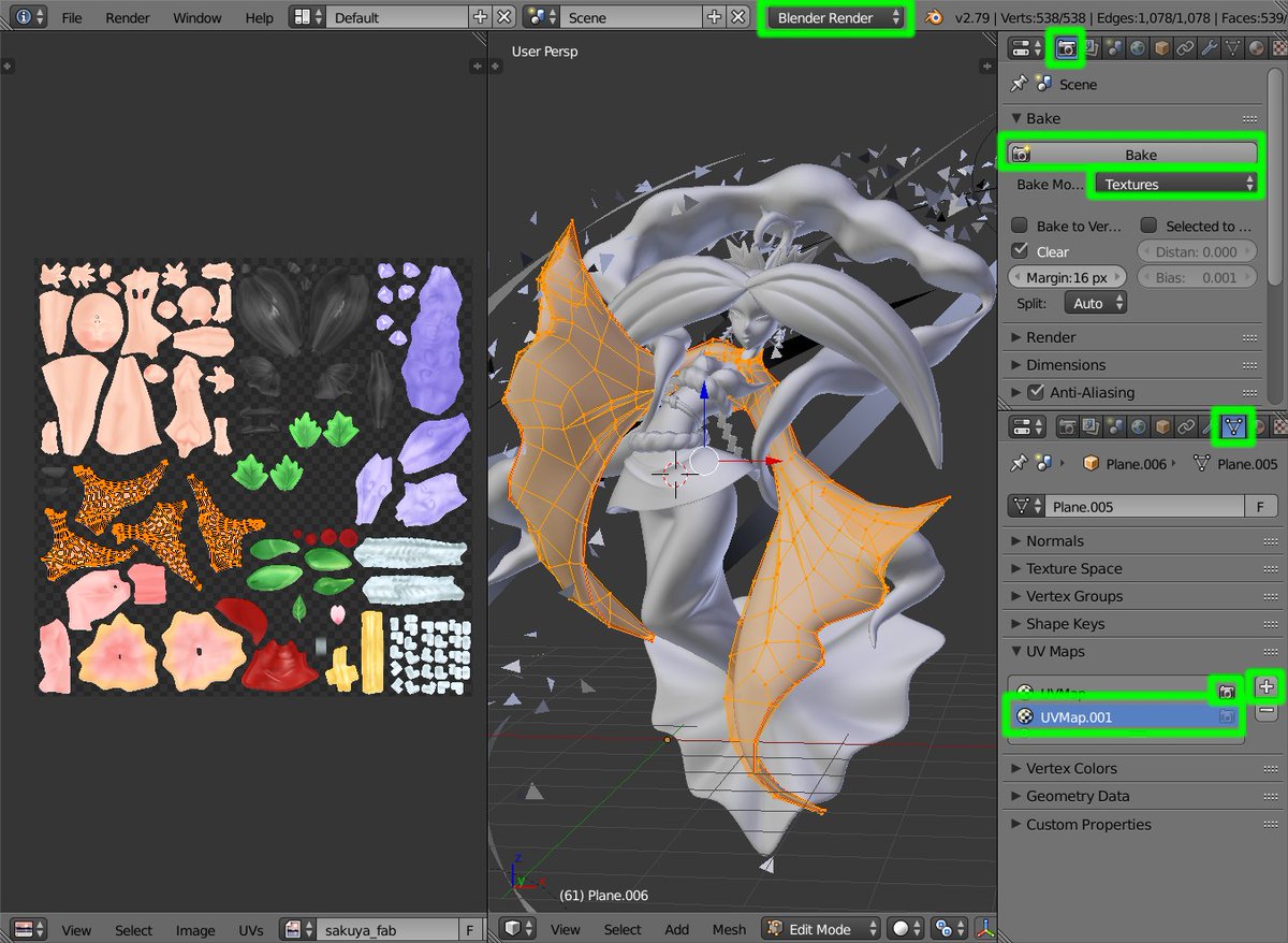 さんかく Blenderで複数のテクスチャを一枚にまとめまたり テクスチャ描いてしまった後の配置換えです 1 Uvマップを追加 編集して 2 新規画像にベイクします 文字数が足りないので詳しくは続きで