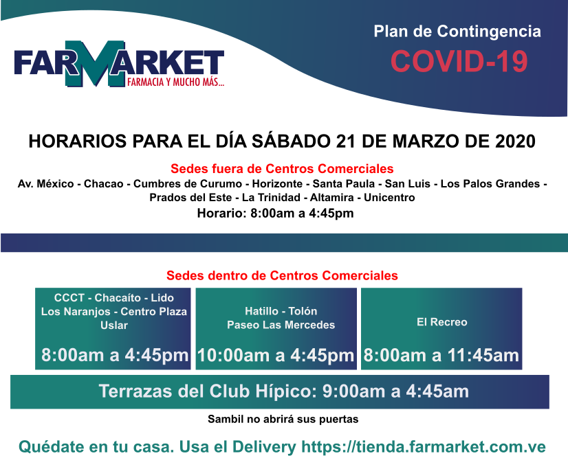 Farmarket_vzla's tweet photo. #Venezuela Recuerden el horario de nuestras tiendas para el día de hoy. El servicio de Delivery totalmente operativo. Para realizar su pedido debe entrar en https://t.co/26BATl8w1v Puede cancelar con Transferencia Bancaria, Débito Mercantil o Tarjeta de Crédito. https://t.co/5YJGDsSVUt