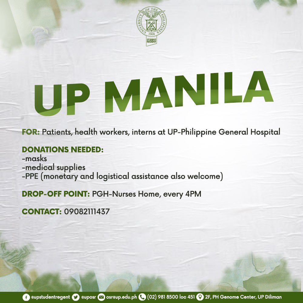 uposr's tweet photo. #OneUP: DONATE FOR THE UP COMMUNITY AND THE PUBLIC! 

Here is a consolidated list of student-led donation drives across UP campuses as we face this challenging time of the COVID-19 crisis. Donate now! https://t.co/EjA2I41ZmC