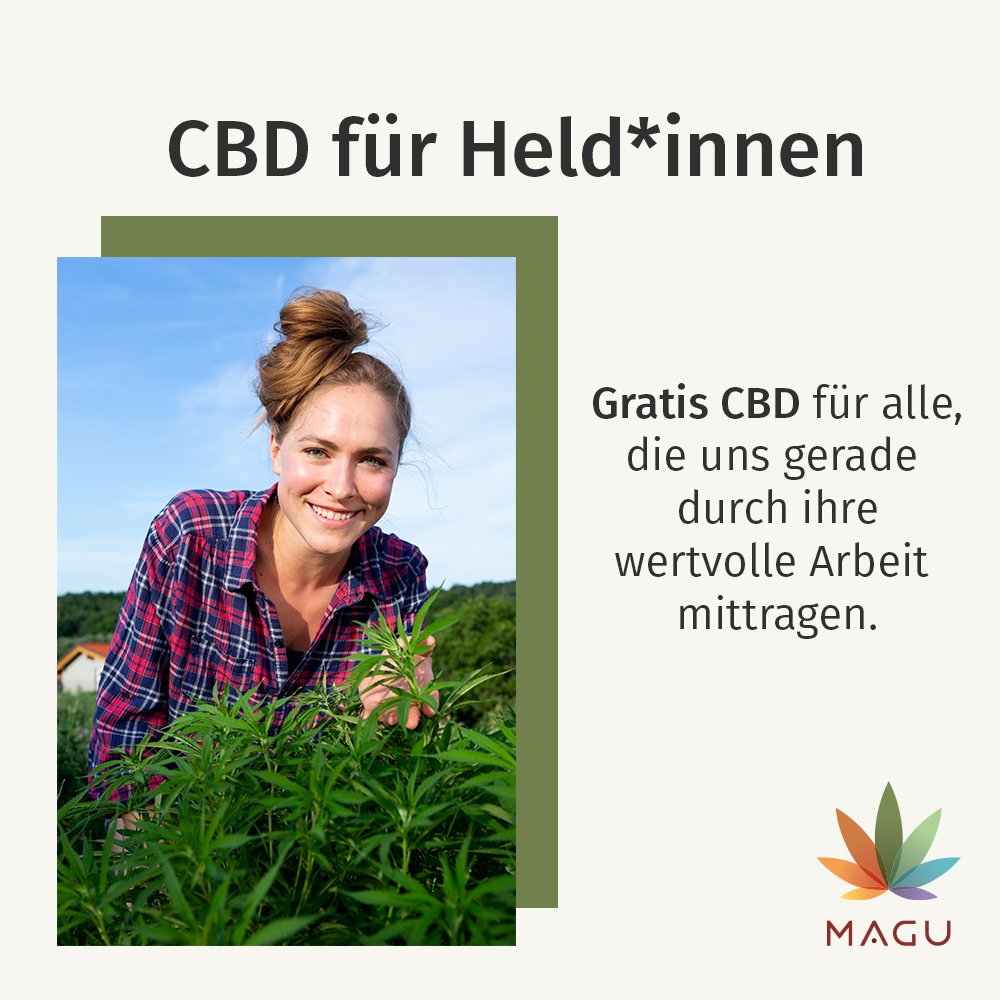 Wir wollen einen Beitrag leisten: Zu diesem Zweck stellen wir 2,5%-iges CBDeus zur Verfügung, das wir an die Menschen, die uns alle gerade durch ihre wertvolle Arbeit mittragen, verschenken. 👉 Alle Infos zur Aktion und zur Teilnahme findet ihr hier: bit.ly/CBDHeldinnen