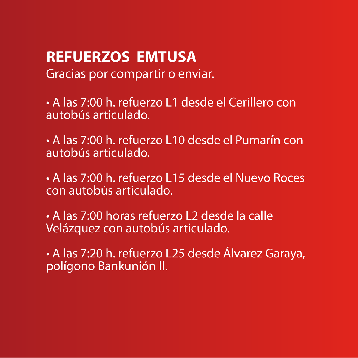 GijonBus's tweet photo. #MedidasEMTUSA

‼️A partir del LUNES 23 MAR
‼️👉🏼En el servicio de líneas operativas con el fin de facilitar el transporte de viajeros a sus centros de trabajo.

👉🏼 https://t.co/iYhOvl3a05
👉🏼https://t.co/nREM0Fpy9o

Consulta detalles en enlace web.
GRACIAS POR COMPARTIR. https://t.co/vTatswEszb
