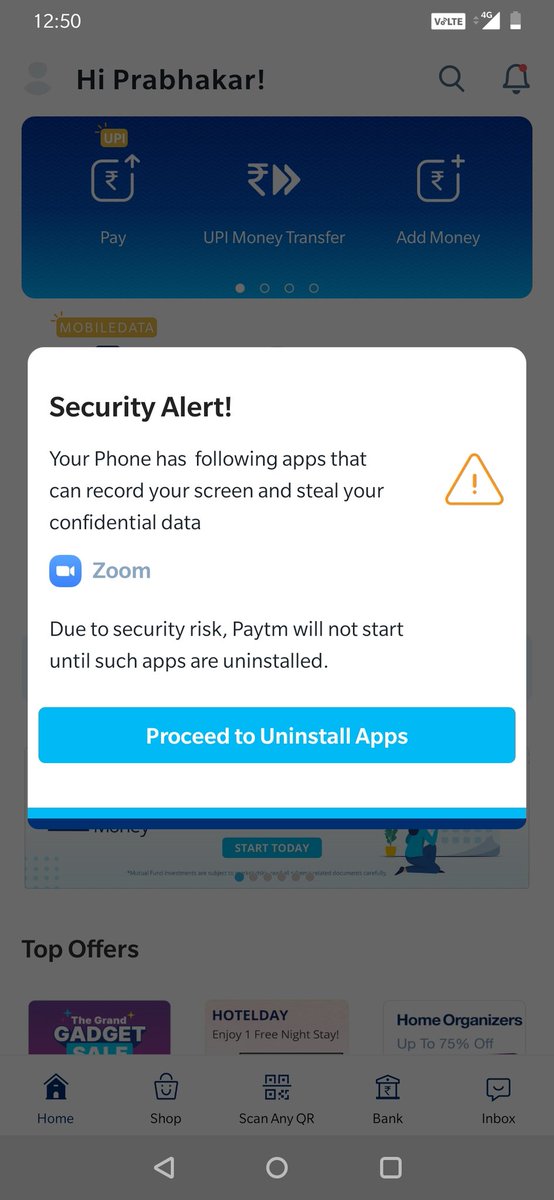 Thanks for the alert <a href="/Paytm/">Paytm</a> but it is absurd that you insist that I uninstall @zoom_us which I use for work and also a tool that is essential in the current circumstances.