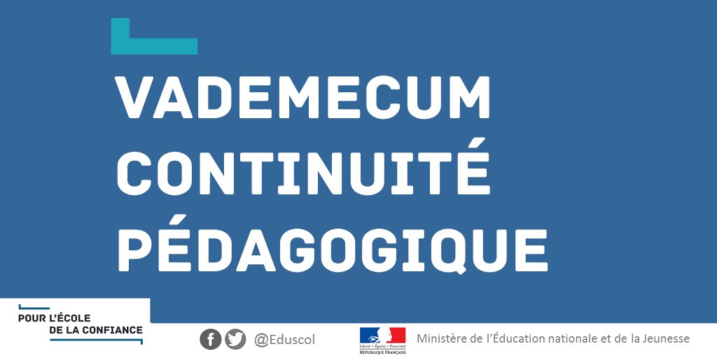 Eduscol's tweet photo. #ContinuitéPédagogique 📘 Des interrogations❓
Un vademecum apporte des réponses aux questions des directeurs d'école et personnels de direction, des professeurs et des parents sur la mise en oeuvre de la continuité pédagogique. @EducationFrance
👉 https://t.co/8zC453AOxV https://t.co/ueMUZXyO9L