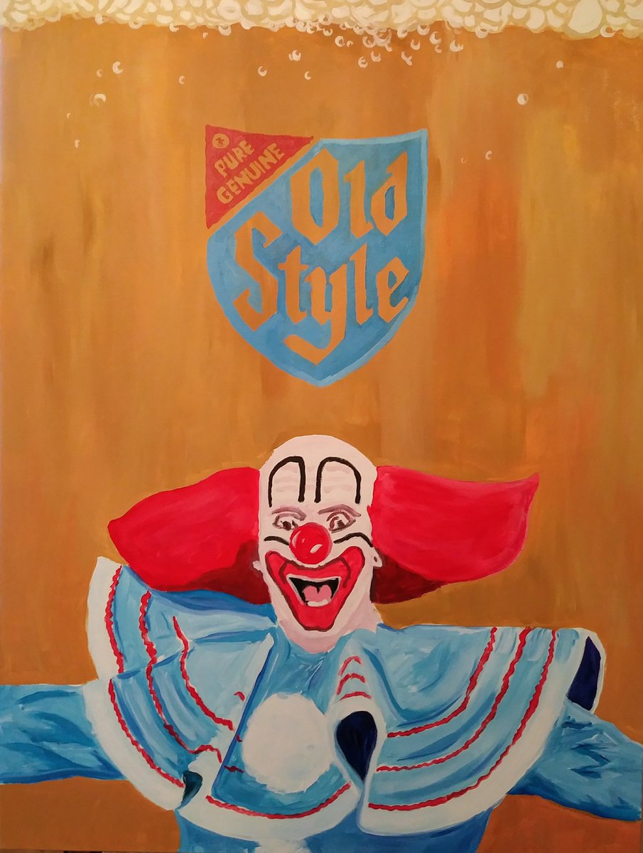 buddzer's tweet photo. Finished clowning around with this painting! #Bozo #Chicagolockdown #artistinquarantine #oldstylebeer https://t.co/hTHdX4GVIg