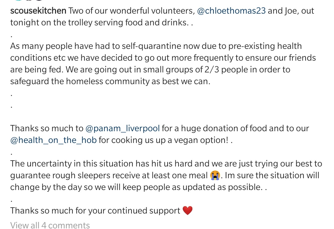 KitchenScouse's tweet photo. Two of our wonderful volunteers are out tonight ✌️ thank you Chloe and Joe 💙 thank you @HealthHob and #PanAmLiverpool 💙 https://t.co/J5aThrUr52