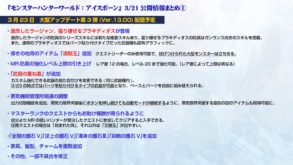 vジャンプ編集部 モンスターハンターワールド アイスボーン 本日発表された主な最新情報のまとめ 武器の重ね着 討伐形式となり報酬も変更になったmrのマム タロト 禁忌モンスターからの登場となるアルバトリオンは特に熱いですね Mhwアイス vジャンプ編集部 モンスターハンターワールド アイスボーン 本日発表された主な最新情報のまとめ 武器の重ね着 討伐形式となり報酬も変更になったmrのマム タロト 禁忌モンスターからの登場となるアルバトリオンは特に熱いですね Mhwアイス