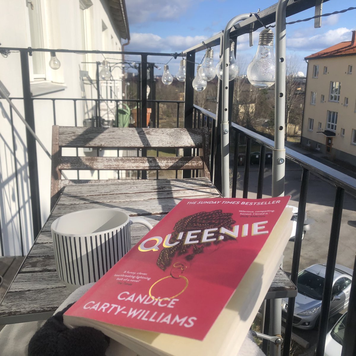 maddysavage's tweet photo. Finally some non-Corona reading time. Thank you @CandiceC_W for warming up my chilly Stockholm balcony with this great gritty novel set in my home city #london #virtualbookclub #coronabooks #coronavirus #SelfDistancing https://t.co/ifvLmeDqjO