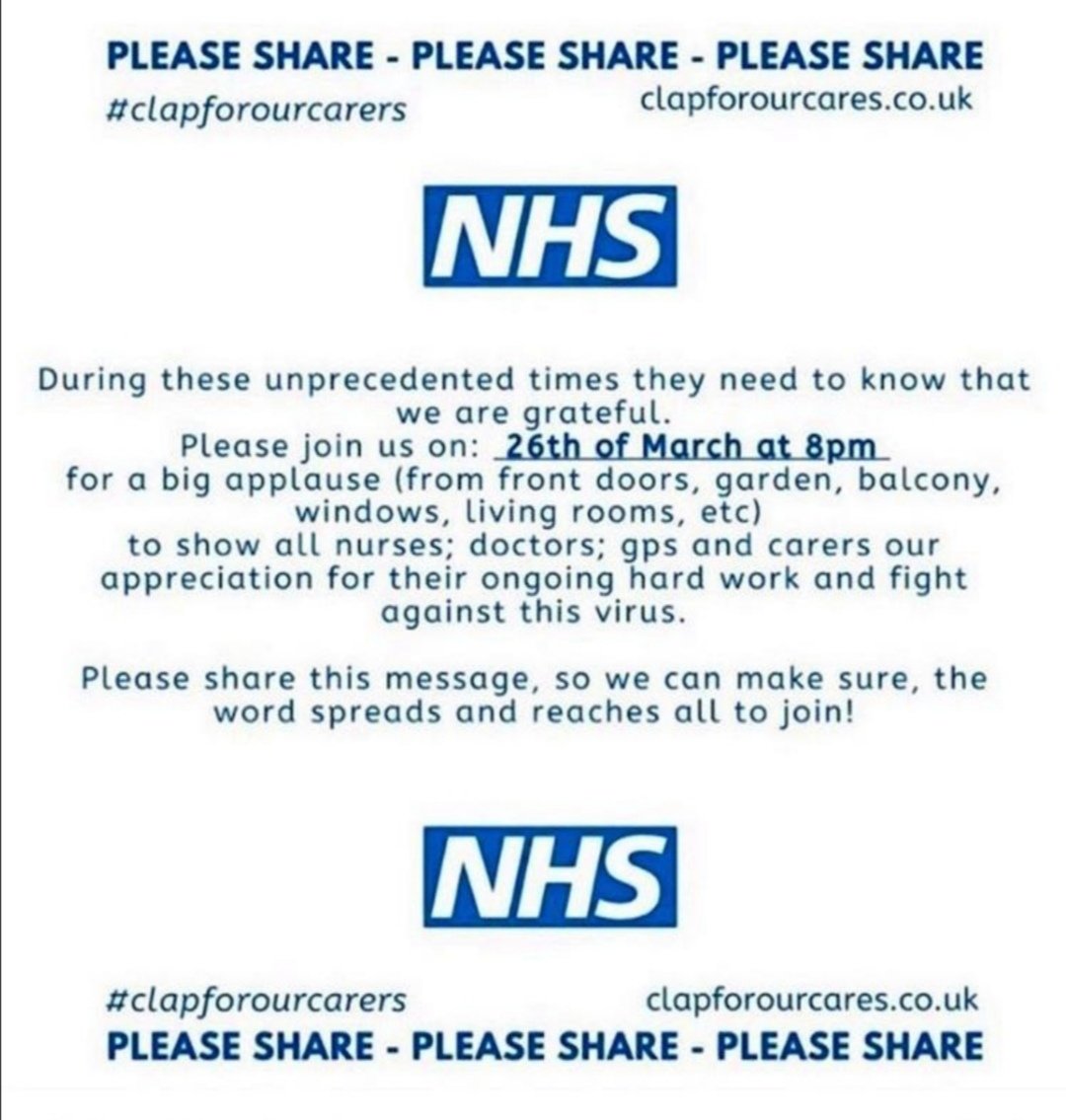 AndyHooperMkt's tweet photo. It's been tough for us all, but these guys have had it really tough and deserve to know how appreciative we all are, please share #clapforourcarers #clapforNHS 26th March 8pm https://t.co/Rl99ibgp0S